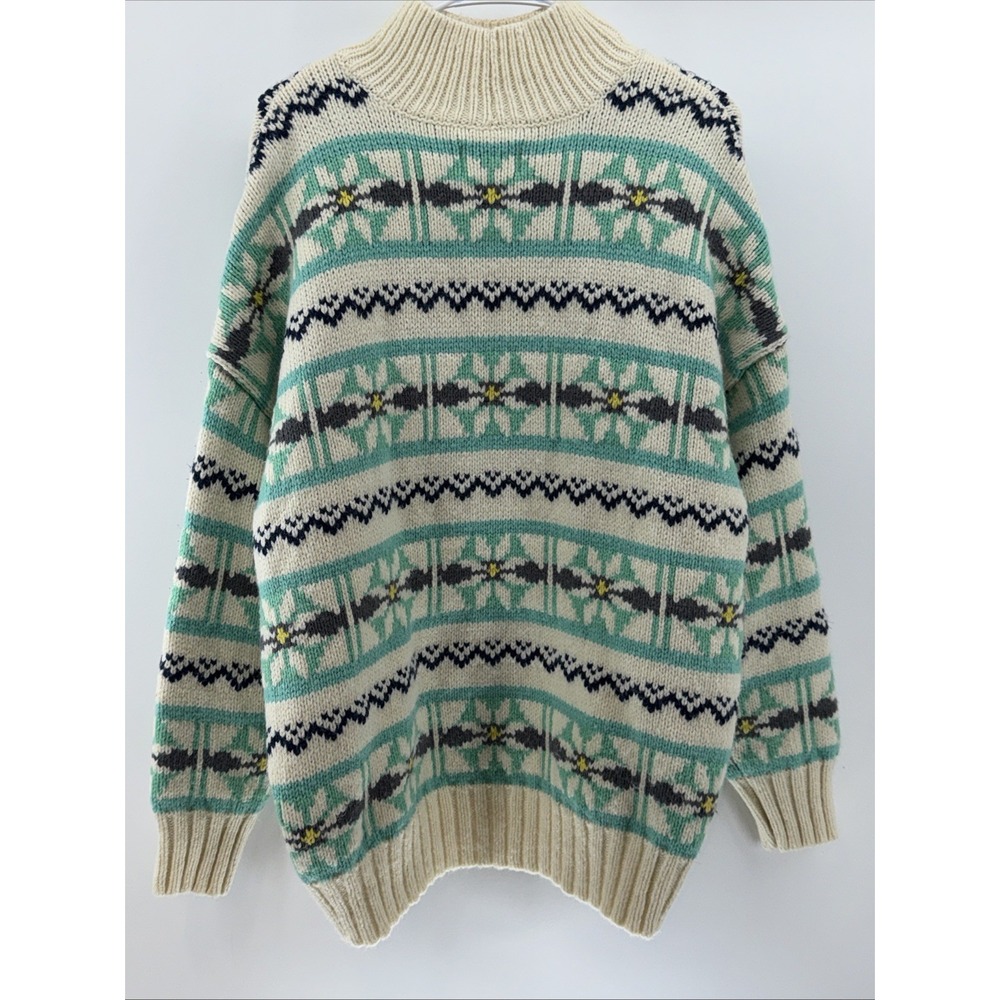 American Eagle Sweater Womens MediumGreen Cream Fair Ilse Retro Casual Preppy